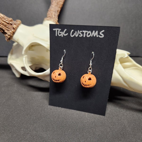 Halloween Pumpkin Earrings - 3d Printed - Hand Painted - opening credits 1978 Halloween