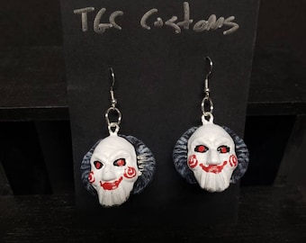 Billy the Puppet Earrings inspired by Saw  - 3d Printed - Hand Painted