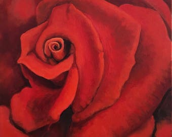 Original Oil Painting of Rose by L Donaghey - Red Rose Oil Painting Original