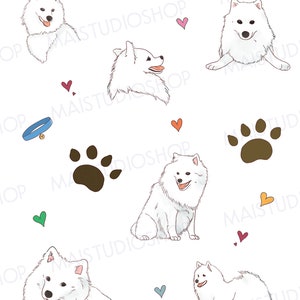 Printable Hand-drawn Japanese Spitz Sticker Sheet Digital download