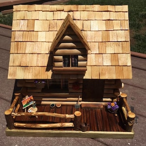 Custom Hand Made Miniature Log Cabin  / Birdhouse