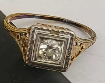 1940s Diamond Filigree Ring, with 10K and 14K-free shipping