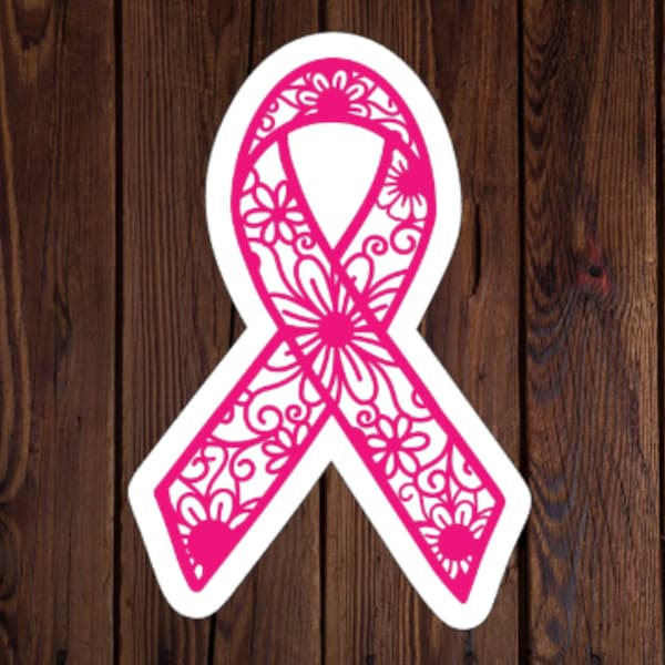 Breast Cancer Awareness Ribbon Sticker, Pink Ribbon Sticker, Cancer Survivor Sticker, Breast Cancer Month, Decals for Cups, Trendy Sticker