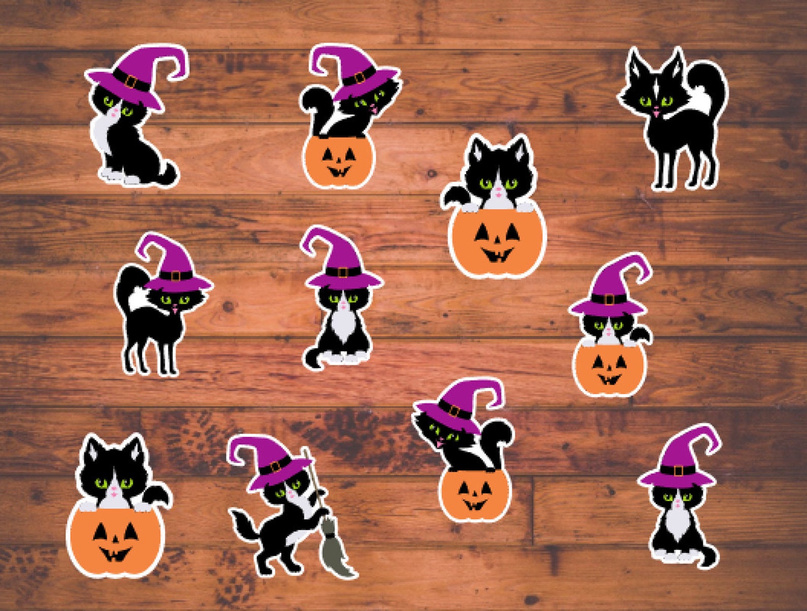 Halloween Cat Sticker Sheet Halloween Stickers Cute Cat Etsy
