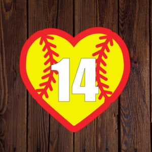 Softball Player Number Personalized Sticker, Custom Softball Heart, Personalized Softball Team Number, Softball Team Gift, Sports Team Decal