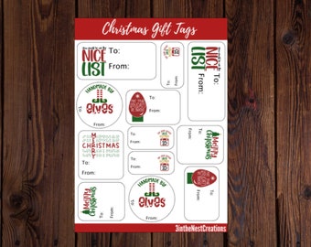 Christmas Gift Tag Pack 2 Sheets, Gift Tag Sticker Sheets, Holiday Gift Tags, Sticker Sheet Gift Tags, Christmas Present Label, Santa Tags