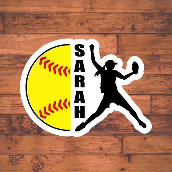 Softball Pitcher Name Personalized Sticker, Custom Softball Gift, Personalized Softball Team Name, Softball Team Gift, Sports Team Decal