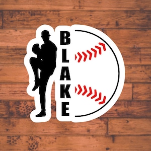 Baseball Pitcher Name Personalized Sticker, Custom Baseball Gift, Personalized Baseball Team Name, Baseball Team Gift, Sports Team Decal