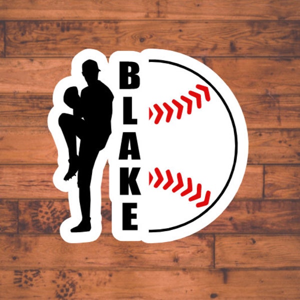 Baseball Pitcher Name Personalized Sticker, Custom Baseball Gift, Personalized Baseball Team Name, Baseball Team Gift, Sports Team Decal