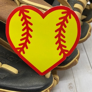 Softball Stickers, Softball Heart Glossy Waterproof Vinyl Sticker, Baseball Sticker, Water Bottle Sticker, Sports Sticker, Laptop Sticker