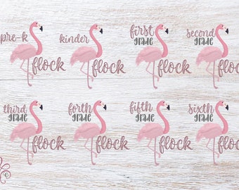 Back to School Class Flock Flamingo Bundle with All Grades - Hello Back to School - School Tshirt Design - Flamingo Clipart - Teacher Flock