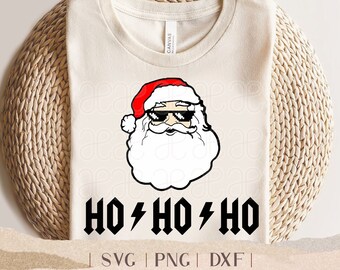 Rock & Roll Santa SVG - Christmas Png Dxf - Ho Ho Ho Cut File - Clipart - Tshirt Design - Retro Sunglasses Santa