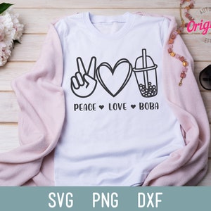 Peace Love and Boba SVG PNG Bubble Tea Peace Sign and Heart Tapioca Pearls Tea Lover image 2
