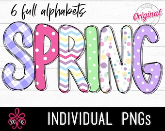 6 Sets of Spring Themed Alphabet PNG - Summer Doodle Alphabet Letters - Sublimation Alphabet - Easter Theme Print Letters - Hand Drawn