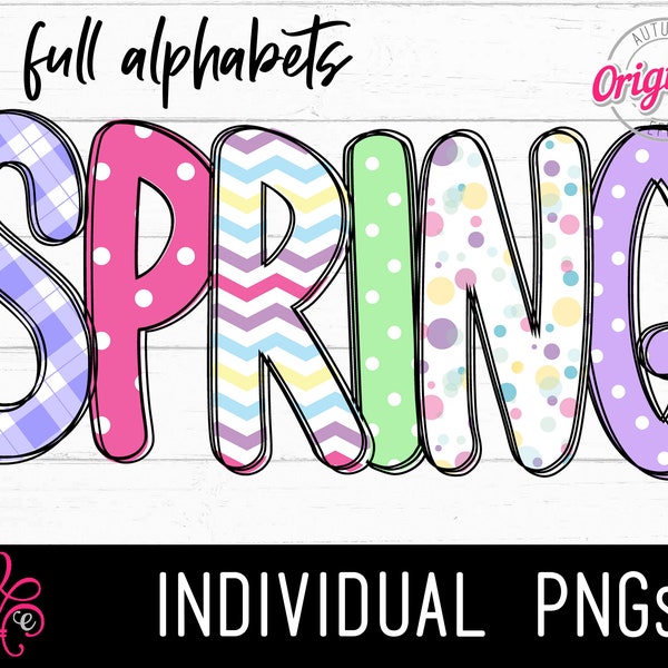 6 Sets of Spring Themed Alphabet PNG - Summer Doodle Alphabet Letters - Sublimation Alphabet - Easter Theme Print Letters - Hand Drawn