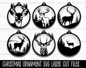 Deer Christmas Ornaments SVG Laser Cut Files, Buck Hunter Christmas Baubles, Christmas Bundle, Laser Cut, Glowforge Files, Reindeer Svg, Doe