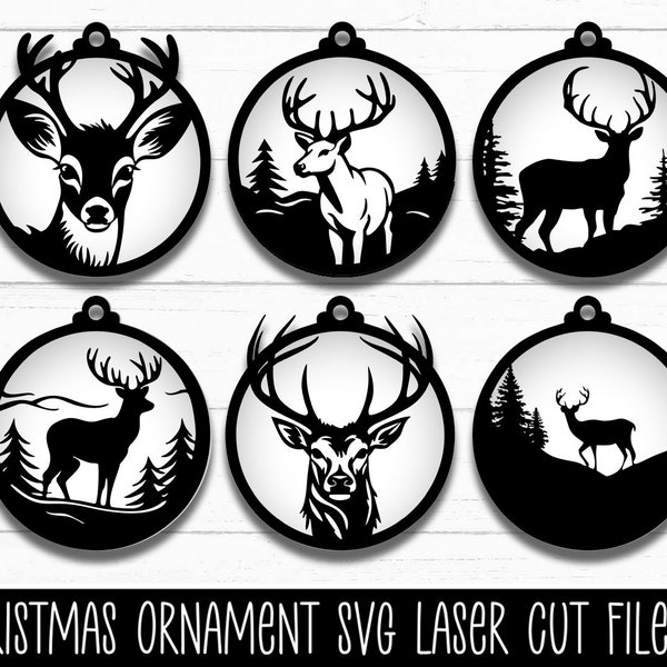 Deer Christmas Ornaments SVG Laser Cut Files, Buck Hunter Christmas Baubles, Christmas Bundle, Laser Cut, Glowforge Files, Reindeer Svg, Doe
