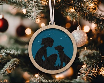 Girl and Her Dog Christmas Ornament SVG - Dog Lover - Dog Mom - Holiday Ornament Gift for Daughter - Pet Memorial Ornament - Laser Cut File