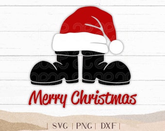 Merry Christmas Santa Hat SVG - Santa Boots -  Christmas Png Dxf - Ho Ho Ho Cut File - Clipart - Tshirt Design - Santa Design