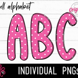 Alfabeto com tema de bolinhas rosa PNG - Letras do alfabeto com impressão de pontos - Alfabeto de sublimação - Letras impressas com tema de primavera - Letras desenhadas à mão