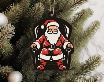 Santa Christmas Ornament SVG Laser Cut File, Glowforge Handmade Christmas Ornament Design, 2023 Santa Sitting in Chair, Naughty or Nice List