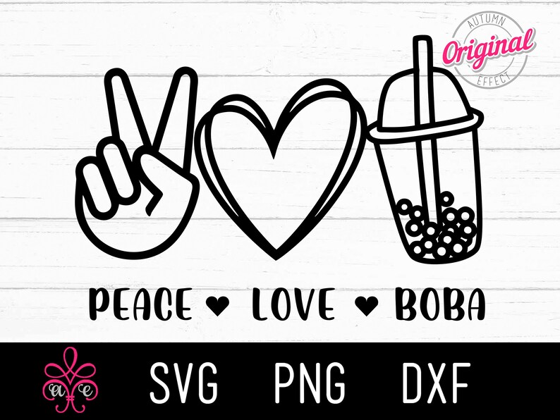 Peace Love and Boba SVG PNG Bubble Tea Peace Sign and Heart Tapioca Pearls Tea Lover image 4