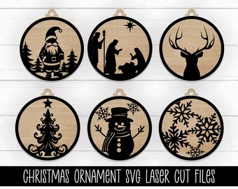 Christmas Ornament SVG Laser Cut Files, Laser Cut Wood Bundle, Christmas Baubles, Christmas Decor, Laser Cut, Glowforge Files, Reindeer Svg