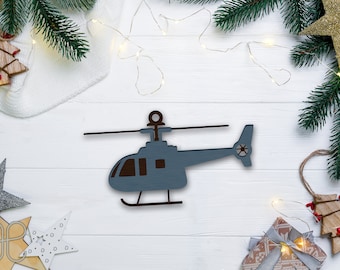 Helicopter Christmas Ornament SVG Laser Cut File, Laser Cut Wood Christmas Baubles, Glowforge Christmas Decor, Pilot Christmas Gift, Airline