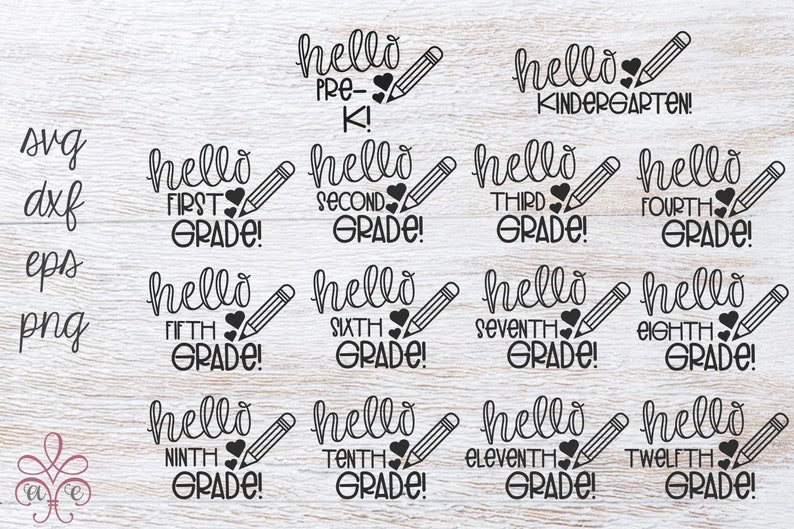 Hello 1st Grade SVG - Back to School Bundle with All Grades - Hello Back to School - School Tshirt Design - DXF PNG Pencil Grade Teacher image 4