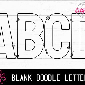 Letras de Doodle em branco com preenchimento e contorno sólidos - Letras transparentes salvas individualmente PNG - Crie seu próprio alfabeto de Doodle desenhado à mão