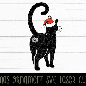 Boules de Noël fesses de chat SVG fichiers découpés au laser, boules de Noël chat noir, lot de Noël, ornement cadeau bâillon drôle, cadeau grossier