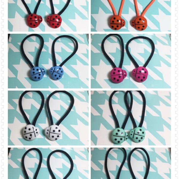 8pairs of buttons ponytail holder, hair tie set , ladybug hair tie, baby hair ties, hair ties set, handmade hair tie, girl hair tie, resin