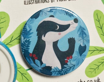 Badger Badge / Badger magnet. 25mm or 38mm illustrated button badge or magnet.