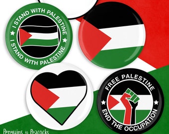 Palestine Protest Button Badges. Individual or Set of 4. Gaza Badge Pin Flag. Israeli Occupation. 25mm or 38mm