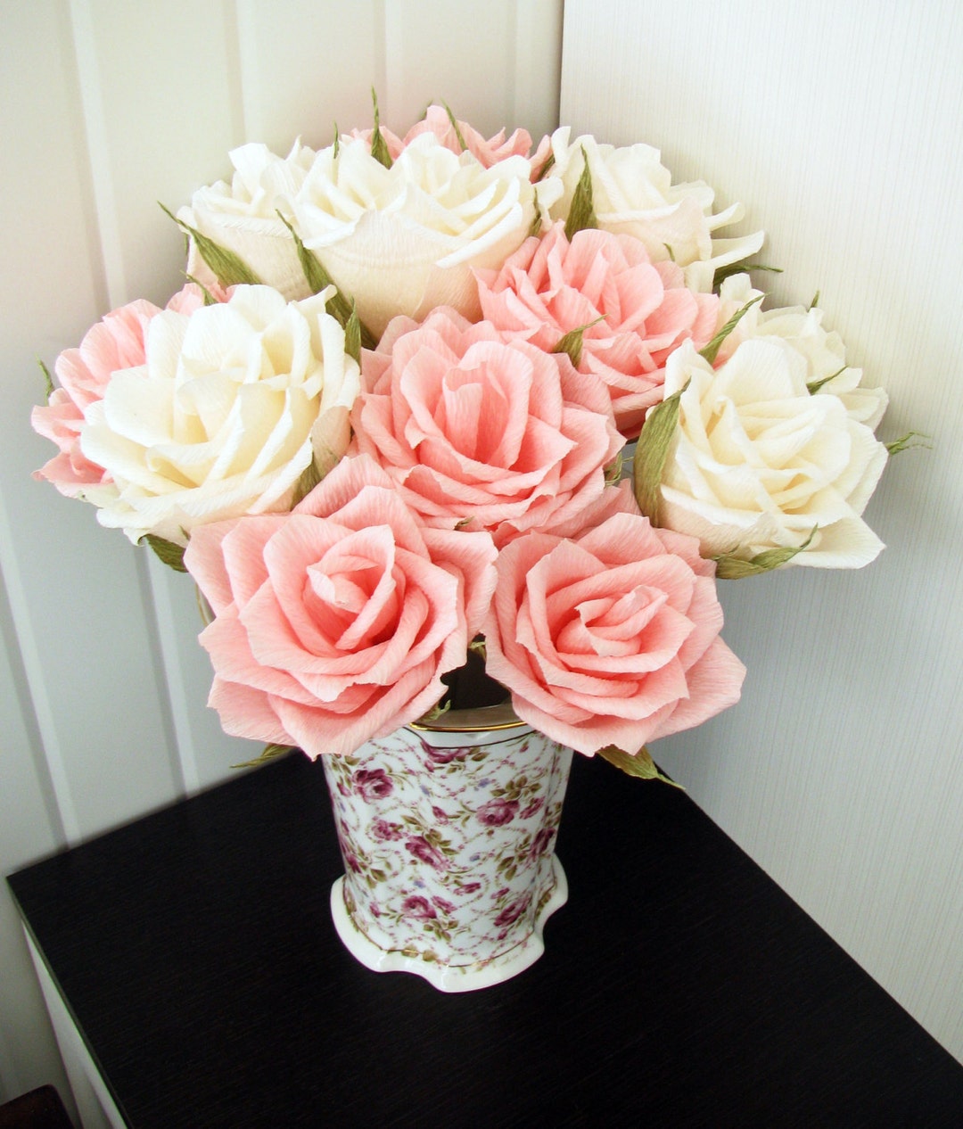 Ivory Pink Paper Flowers Roses, Artificial Flowers Home Decor, Floral ...