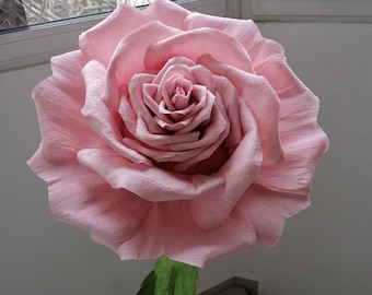 Free standing flower for photo zone Giant paper dusty pink rose on stem Photography props Event Decor Self standing large flower for Nursery