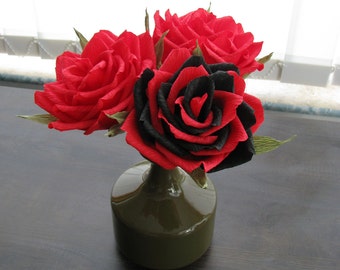 Paper wedding decor/ Wedding bouquet/ Bridal bouquet/ Paper flower centerpiece/ Paper bouquet/ Red black roses/ Black flower/ Roses bouquet