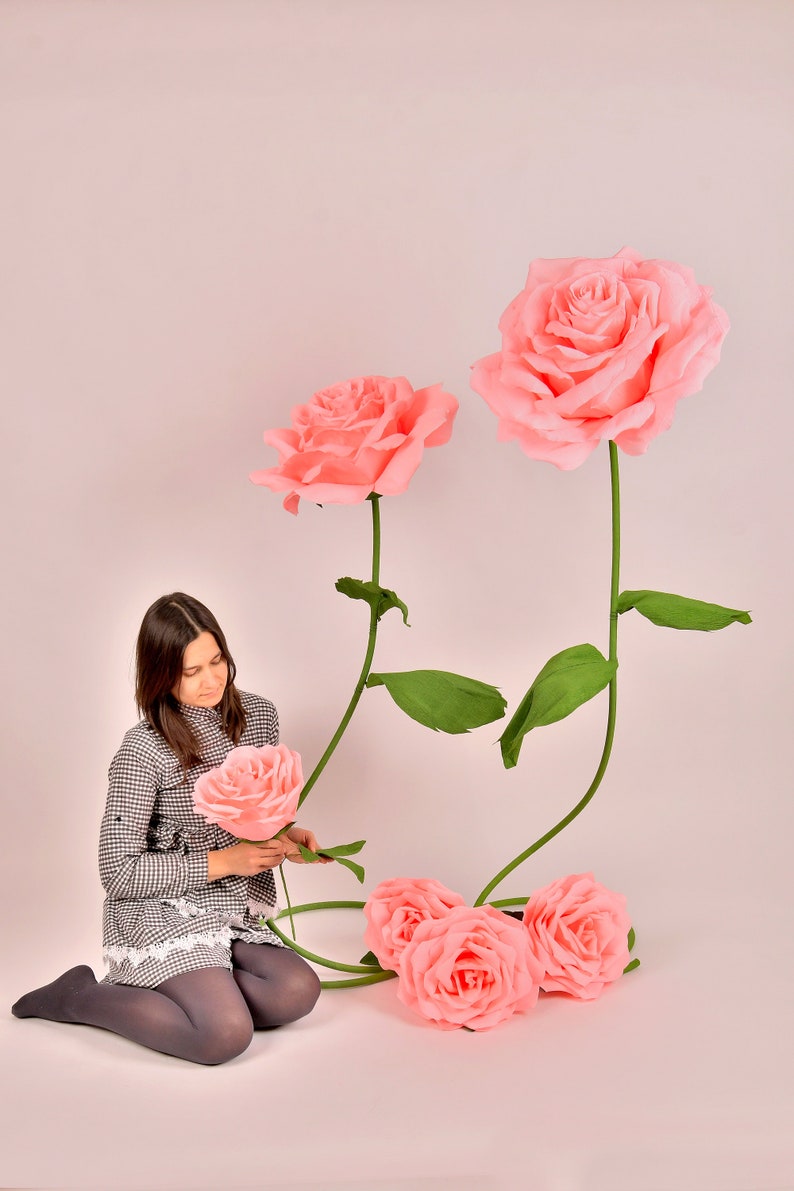 Giant paper roses 9 Bridal bouquet, Giant paper flower light pink, pink and hot pnk, Large wedding bouquet, Big rose wedding centerpiece image 6