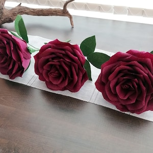 Rosa di carta gigante 7" bouquet da sposa bordeaux, bouquet da damigella d'onore grande rosa, decorazione di nozze grande rosa centrotavola fiore artificiale