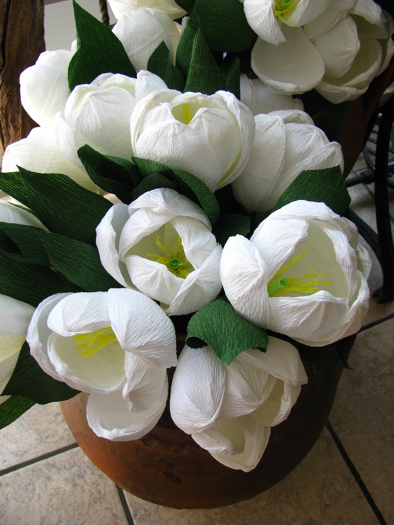 White Large Paper Tulips Crepe Paper Flowers Wedding Etsy UK