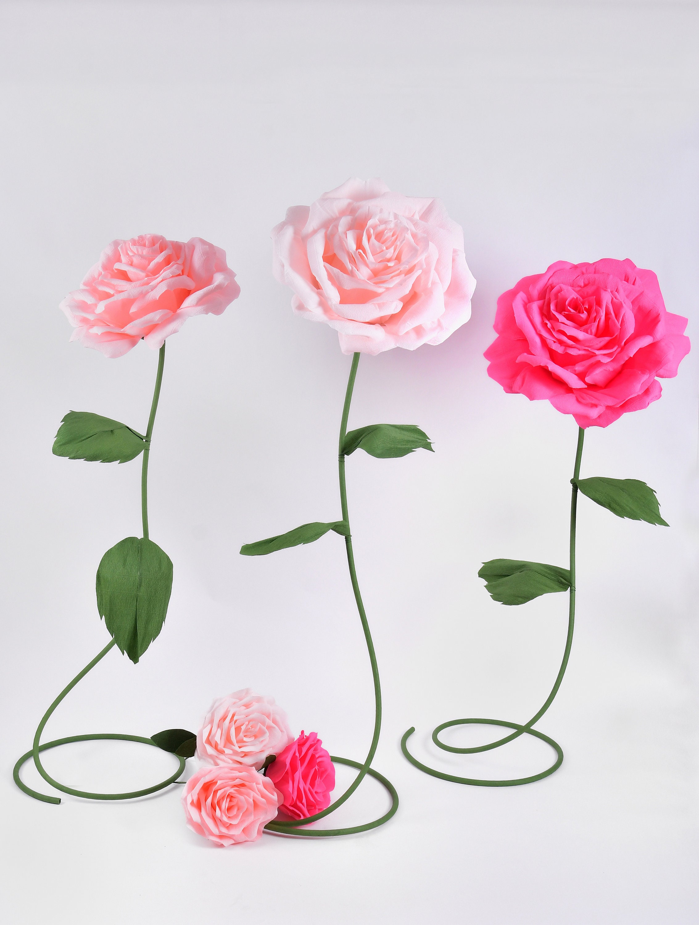 Rose Prop Set of Giant Pink Roses on Stem Photography Props Event Decor Large ...