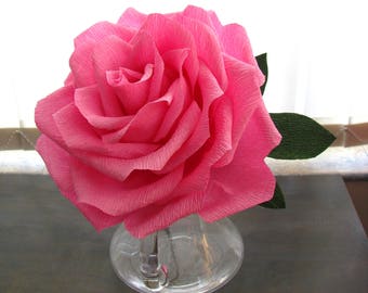 Medium giant 7" pink paper rose, Bridesmaid bouquet, Crepe paper flower, Wedding table flower, Home decor, Wedding decor big rose