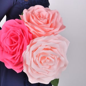 Giant paper roses 9 Bridal bouquet, Giant paper flower light pink, pink and hot pnk, Large wedding bouquet, Big rose wedding centerpiece image 2