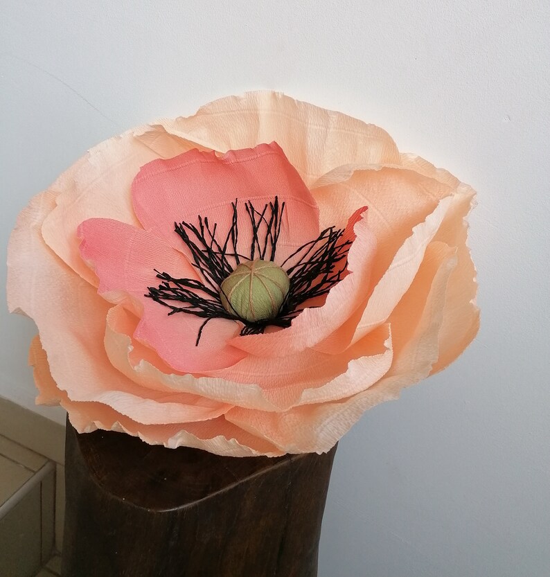 Fleur géante pêche coquelicot tige unique bouquet de fleur de | Etsy