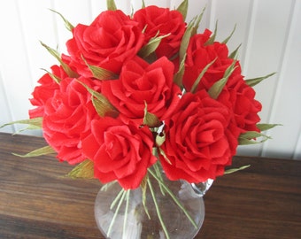 paper flower arrangement, paper flower for vase, red rose, fake flower, artificial flower, home decor, paper flower bouquet, 1st anniversary
