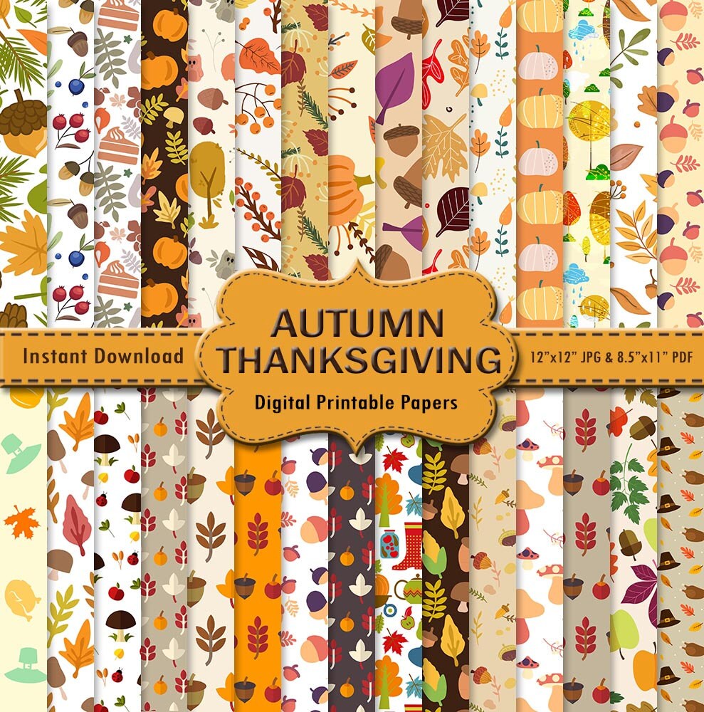 Thanksgiving Autumn Scrapbook Paper Pack 30 Orange Red Green Etsy