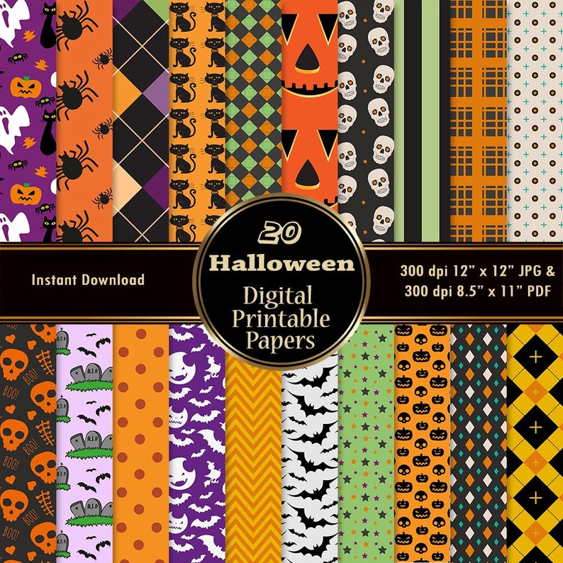 Halloween Scrapbook Paper Pack Printable Halloween 20 Digital Etsy
