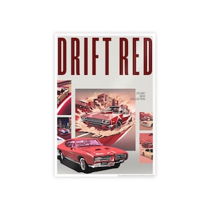 Stylish Car Art Print, Vintage Automotive Wall Decor, Drift Red Poster, Gift for Car Lovers, Retro Garage Artwork, Unique Home Decor
