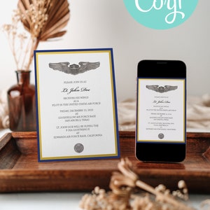 Digital United States Pilot Winging Invitation | Customizable 5x7 | Instant Download | Military | Air Force | Flight School | Printable
