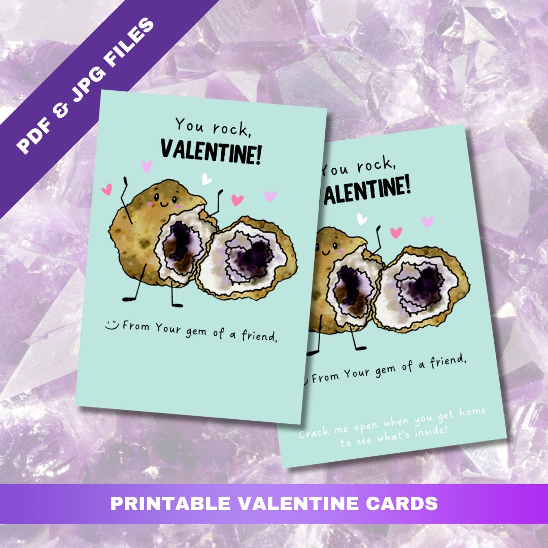 Geode Themed Printable Valentine's Day Cards, Classroom Valentine Cards